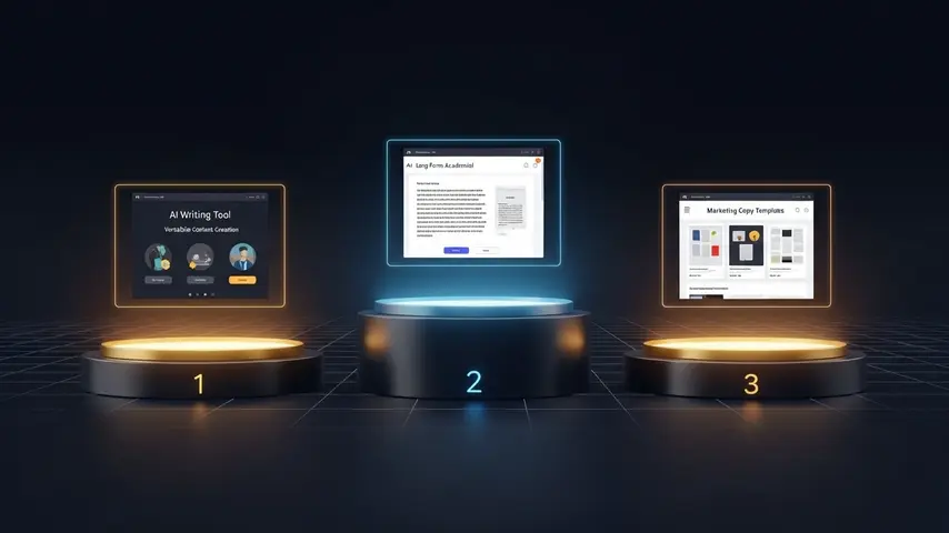 7 Best AI Tools for Writing in 2026 — Tested, Compared & Honestly Reviewed 2 3 best AI tools for writing ranked on podium platforms showing ChatGPT, Claude, and Jasper interfaces