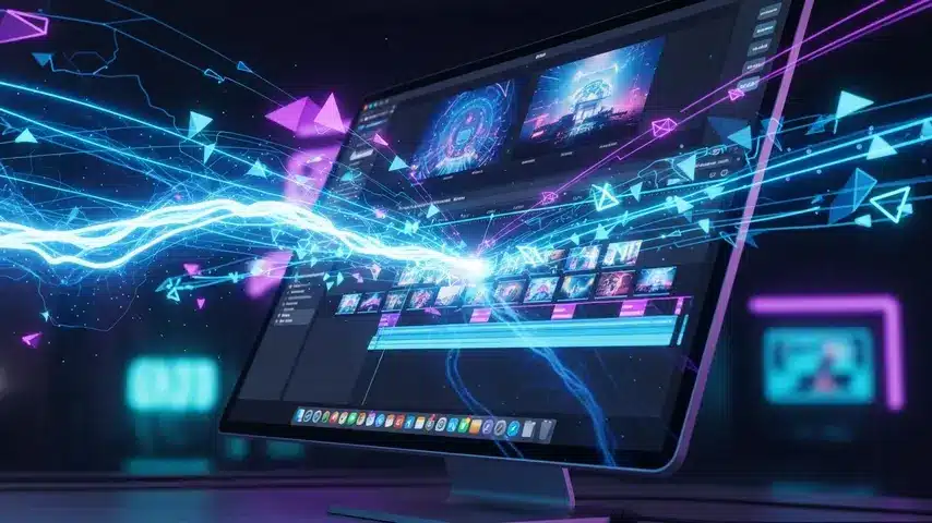 Best Video Editing Mac Software in 2026 (Free & Paid Review) 3 Visualization of AI-powered features found in the best video editing mac software for faster content creation.