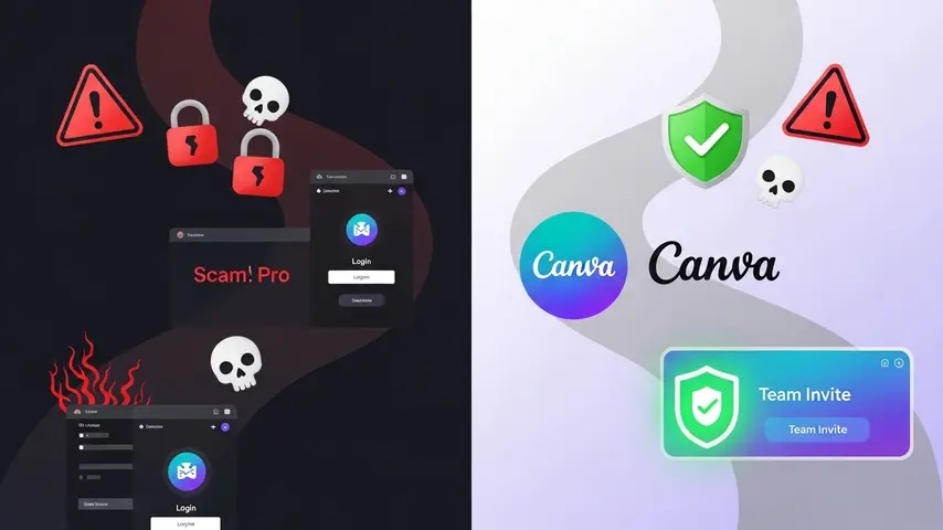 Canva Pro Link 2026 — Get Full Access Free (Limited Slots Available) 4 Canva Pro gratis link safety comparison showing dangerous scam paths versus legitimate verified Canva Pro team link access