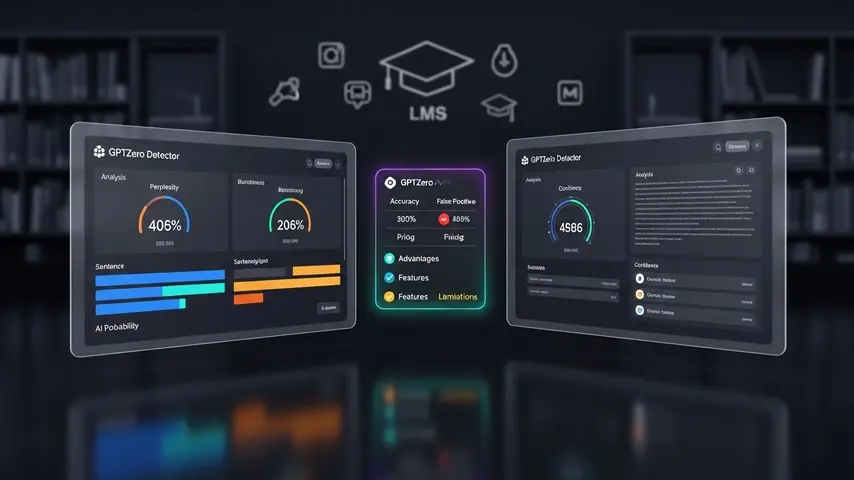 Is GPTZero Accurate? Honest Review After Testing 500+ Documents 4 GPTZero promo code comparison showing GPTZero detection dashboard versus competitor with holographic comparison card highlighting accuracy rates false positives and pricing in academic environment