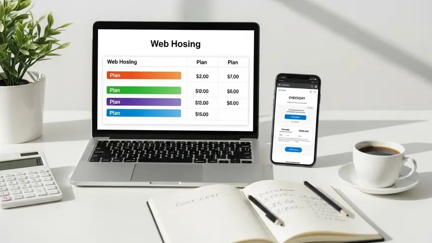 Hostinger Coupon Code for First Time User 2026 — Every Discount Verified 2 Hostinger domain coupon code 2026 pricing comparison displayed on laptop with discount applied on smartphone checkout page in a clean workspace