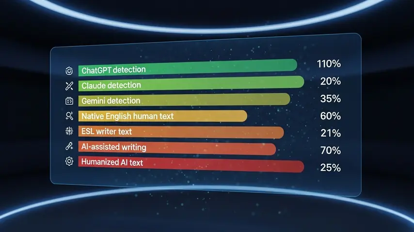 Is GPTZero Accurate? Honest Review After Testing 500+ Documents 2 How accurate is GPTZero shown as a professional bar chart displaying accuracy percentages across seven content categories from ChatGPT detection at 91% to humanized AI text at 62%