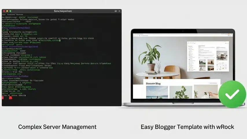 Ultimate Guide: PuTTY Download & SSH Keys Setup for Maximum Security 3 Split-screen comparison showing complex Linux terminal commands on the left versus a clean, easy-to-use Blogger template on the right.