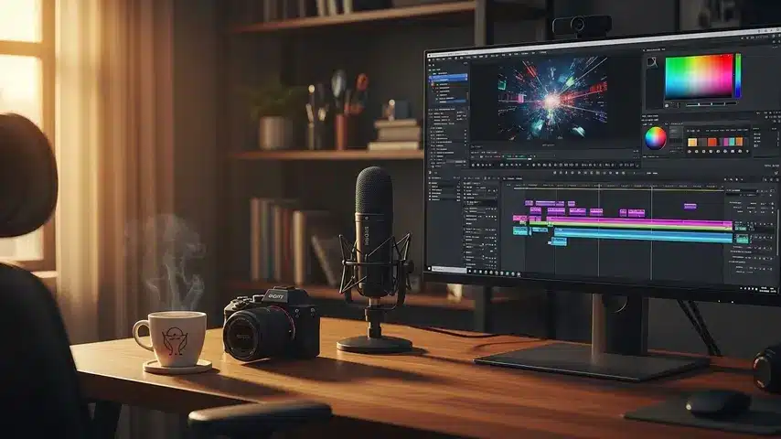 7 Best Video Editing Programs Free to Use in 2026 — Honest Review 3 Video editing programs free - professional editing timeline displayed on a widescreen monitor in a creative workspace