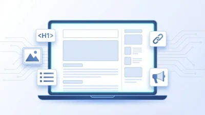 Sample of a blog post structure displayed on a laptop showing organized headings images and content blocks